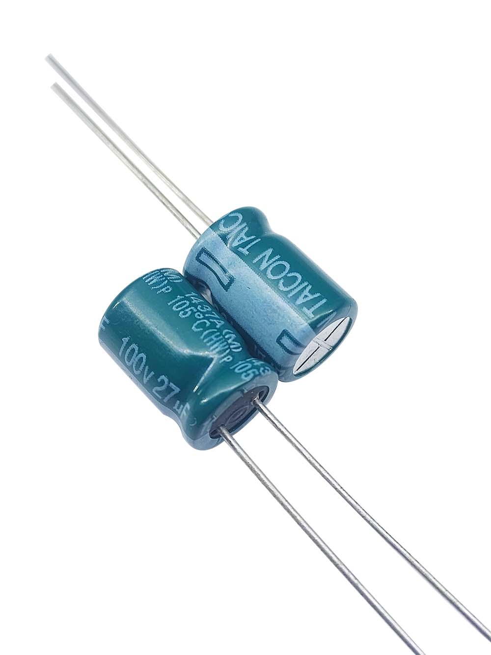27uf-100v-TAICON-HW خازن الکترولیتی 100V / 27UF | TAICON P(HW) 8mmx12mm - Image 1
