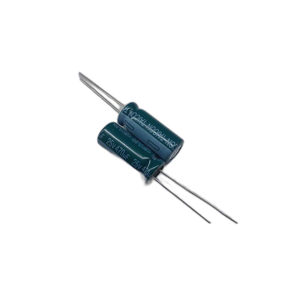 470uf-25v-TAICON-HW خازن الکترولیتی 470uF / 25V مارک TAICON (HW) سایز 8mmx20mm - Image 1